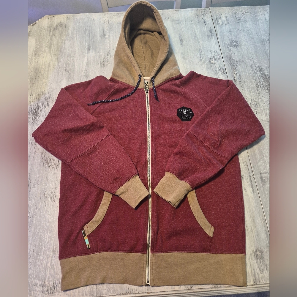 VISSLA Men's Maroon and Tan Zip-Up Hoodie
